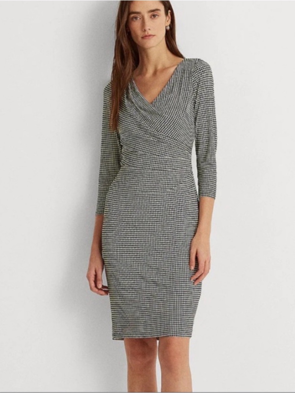 Lauren Ralph Lauren houndstooth faux wrap dress and 3/4 sleeves 14 NEW W/Tags